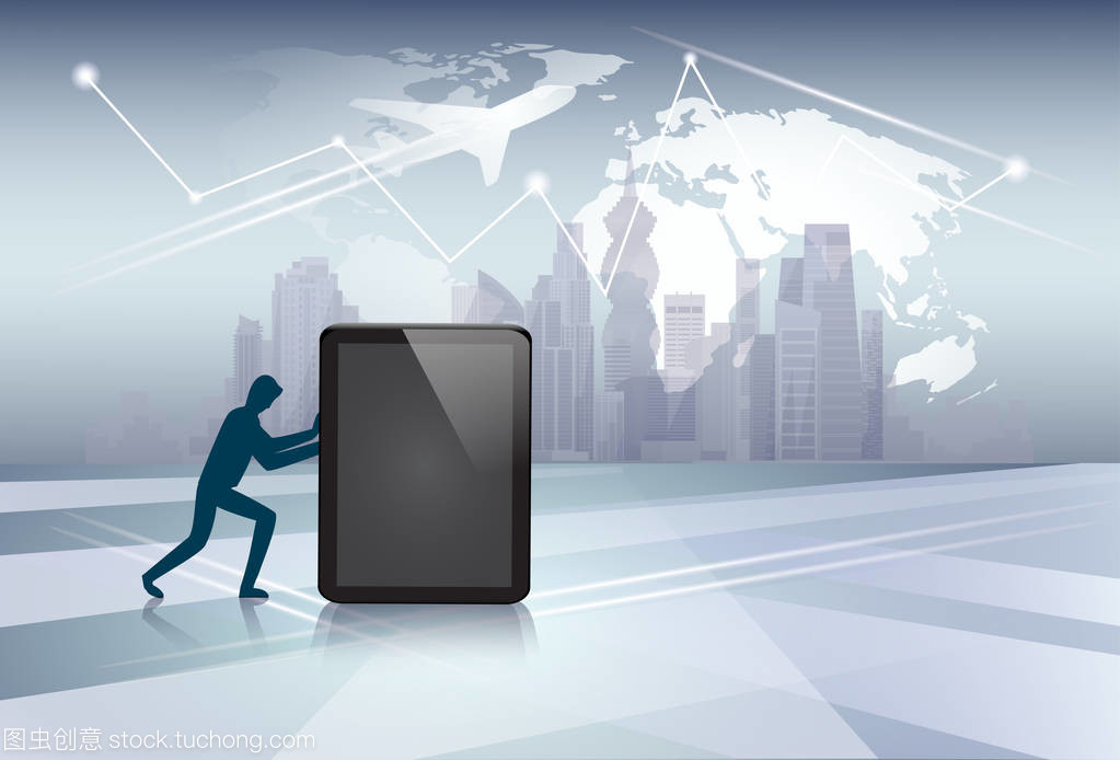 剪影業(yè)務男子推平板電腦電子產(chǎn)品網(wǎng)絡通信